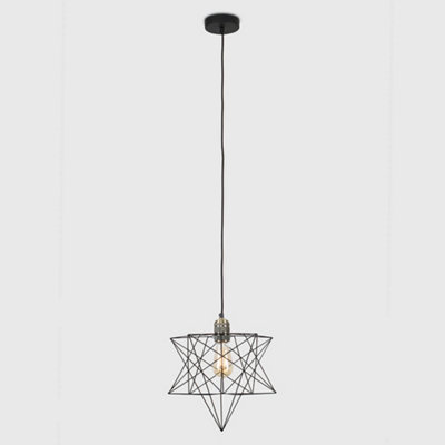 ValueLights Retro Antique Brass Ceiling Pendant Light Fitting With Black Geometric Star Shade
