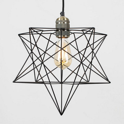 ValueLights Retro Antique Brass Ceiling Pendant Light Fitting With Black Geometric Star Shade