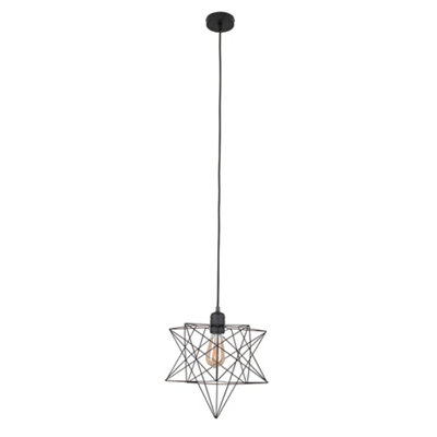 ValueLights Retro Matt Black Ceiling Pendant Light Fitting With Geometric Star Shade