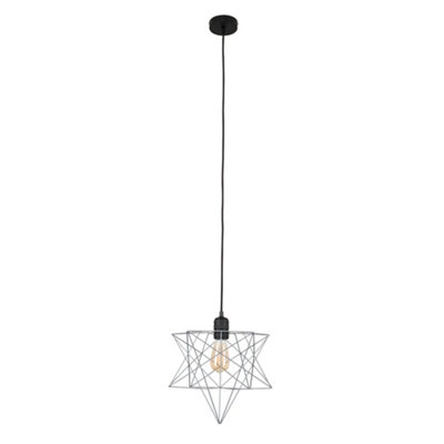 ValueLights Retro Matt Black Ceiling Pendant Light Fitting With Grey Geometric Star Shade