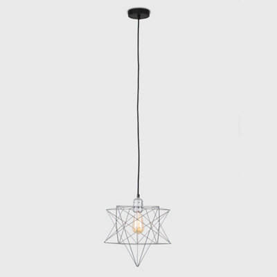 ValueLights Retro Silver Chrome Ceiling Pendant Light Fitting With Grey Geometric Star Shade
