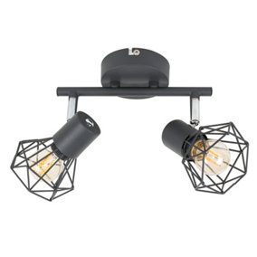 ValueLights Retro Style 2 Way Metal Basket Cage Ceiling Spotlight In Pewter Grey Finish