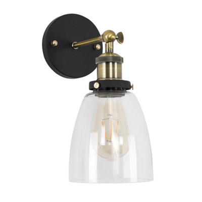 ValueLights Retro Style Antique Brass And Black Metal Adjustable Knuckle Joint Wall Light Fitting