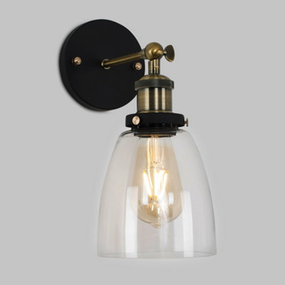 ValueLights Retro Style Antique Brass And Black Metal Adjustable Knuckle Joint Wall Light Fitting