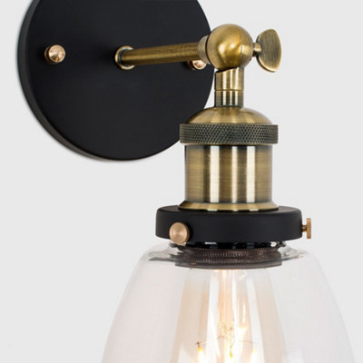 ValueLights Retro Style Antique Brass And Black Metal Adjustable Knuckle Joint Wall Light Fitting