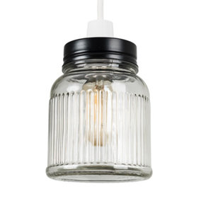 ValueLights Retro Style Clear Glass Ribbed Design Jar Ceiling Pendant Light Shade