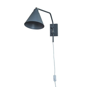 ValueLights Retro Style Dark Grey Plug-In Cable And Switch Adjustable Arched Stem Cone Shade Wall Light Fitting