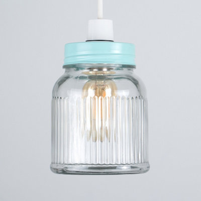 ValueLights Retro Style Duck Egg Blue and Clear Glass Ribbed Pattern Design Jar Ceiling Pendant Light Shade