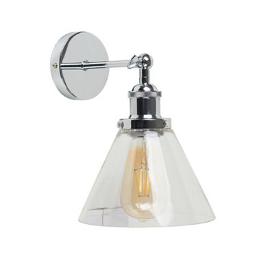 ValueLights Retro Style Polished Chrome Adjustable Knuckle Joint Wall Light With Clear Glass Shade