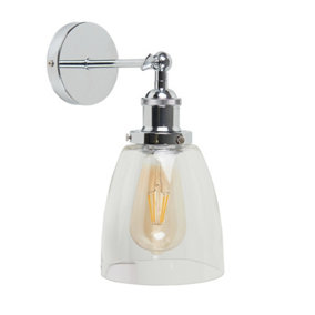 ValueLights Retro Style Polished Chrome Adjustable Knuckle Joint Wall Light With Clear Glass Shade