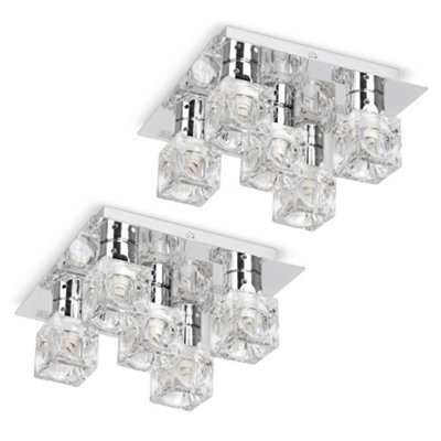 ValueLights Ritz Pair of Modern Chrome Ice Cube 5 Way Flush Ceiling Lights