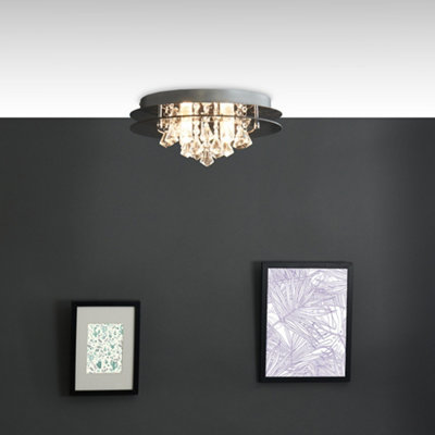 ValueLights Romano Modern IP44 Rated 2 Tier Halo Design Tinted Glass K5 Crystal Droplet Jewel Bathroom Ceiling Light