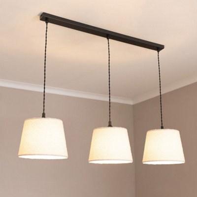 ValueLights Rory Tapered Cream Boucle Lamp Shade 3 Drop Ceiling Pendant Light with LED Bulbs