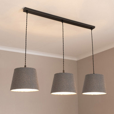 ValueLights Rory Tapered Grey Boucle Lamp Shade 3 Drop Ceiling Pendant Light with LED Bulbs
