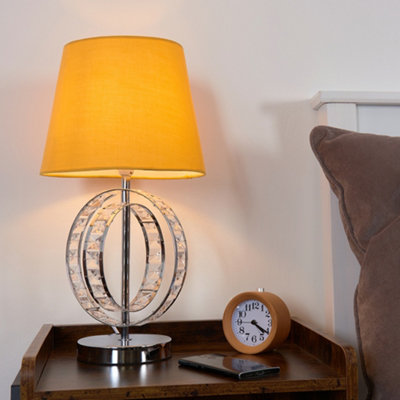 ValueLights Rothwell Chrome Acrylic Jewel Intertwined Double Hoop Design Table Lamp with Mustard Light Shade