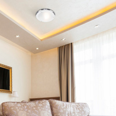 ValueLights Round Chrome Opal Glass Diffuser IP44 Rated Bathroom Flush Ceiling Light