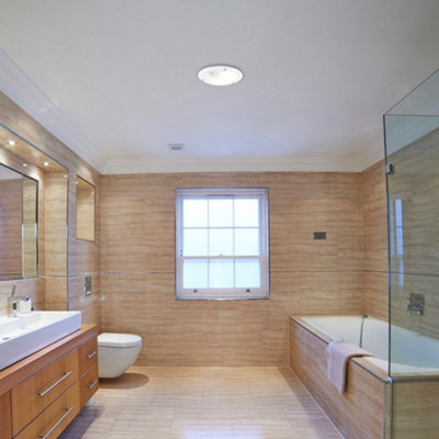 ValueLights Round Matte White Opal Glass IP44 Bathroom Flush Ceiling Light & Cool LED Bulb