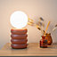 ValueLights Rust Stacked Ceramic Bedside Table Lamp with a Globe Glass Lampshade - Bulb Included