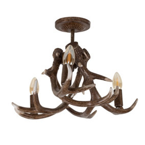 ValueLights Rustic Caribou Antler 3 Way Brown Ceiling Light