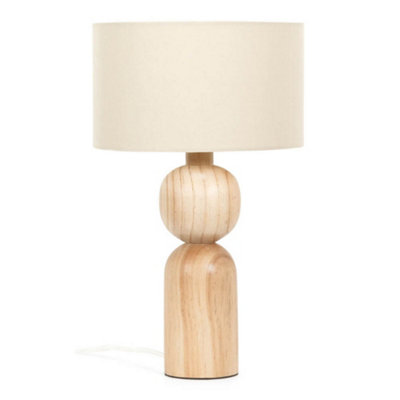 ValueLights Rustic Wooden Bedside Table Lamp with a Natural Drum Lampshade  - Bulb Included