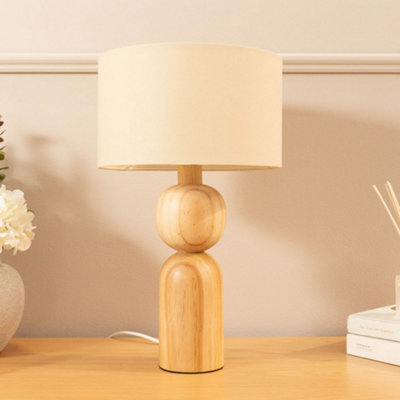 ValueLights Rustic Wooden Bedside Table Lamp with a Natural Drum Lampshade  - Bulb Included