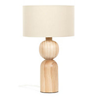 ValueLights Rustic Wooden Bedside Table Lamp with a Natural Drum Lampshade