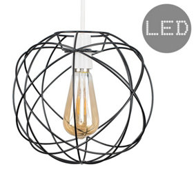 ValueLights Rutherford Black Ceiling Pendant Shade and B22 Pear LED 4W Warm White 2700K Bulb