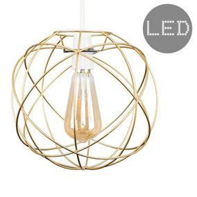 ValueLights Rutherford Gold Ceiling Pendant Shade and B22 Pear LED 4W Warm White 2700K Bulb