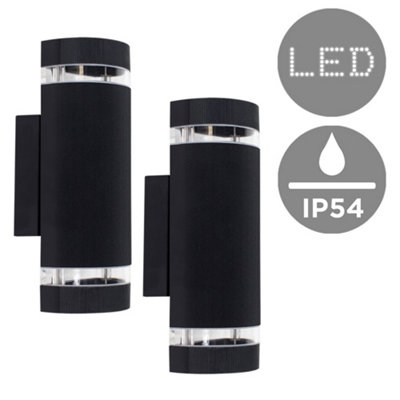 ValueLights Ryston Pair of Aluminium Curved Outdoor IP54 Rated Black Ribbed Glass Shade Wall Light Fittings