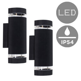 ValueLights Ryston Pair of Aluminium Curved Outdoor IP54 Rated Black Ribbed Glass Shade Wall Light Fittings