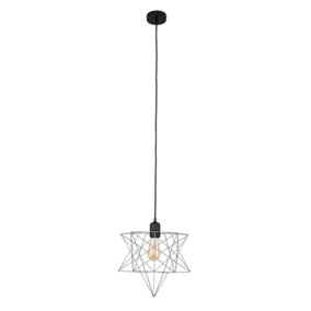 ValueLights Sadira Retro Matt Black Ceiling Pendant Light Fitting with Grey Geometric Star Shade