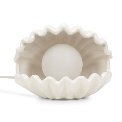 ValueLights Sammie White Ceramic Shell Shaped Clam Pearl Bedside Table ...