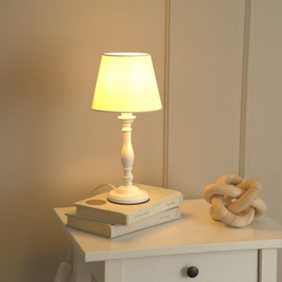 ValueLights Sara White Wood Candlestick Table Lamp with a Tapered Shade