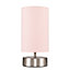 ValueLights Satin Touch Dimmer Bedside Table Lamp With Pink Cylinder Light Shade