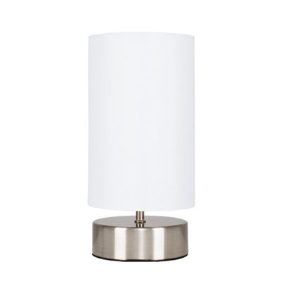 ValueLights Satin Touch Dimmer Bedside Table Lamp With White Cylinder Light Shade