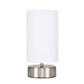 ValueLights Satin Touch Dimmer Bedside Table Lamp With White Cylinder Light Shade