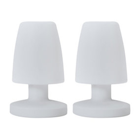 ValueLights Set of 2 IP44 Rated Outdoor Garden White Mushroom Table Lamps Withn Integrated Rechargeable RGB Colour Changing LED