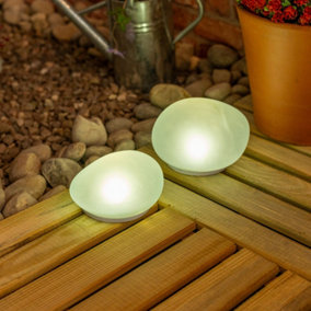 ValueLights Set of 2 - Solar Powered Outdoor Garden Pebble Lights Glass Stone Ornament