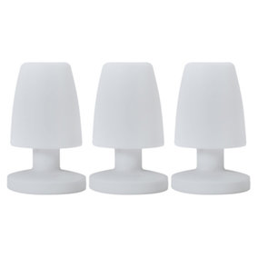 ValueLights Set of 3 IP44 Rated Outdoor Garden White Mushroom Table Lamps Withn Integrated Rechargeable RGB Colour Changing LED