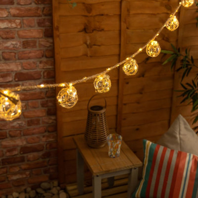 ValueLights Set of 8 - Solar Powered Outdoor Garden Rattan Rope String Lights with Wicker Balls