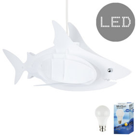 ValueLights Shark White Ceiling Pendant Shade and B22 GLS LED 6W Warm White 3000K Bulb