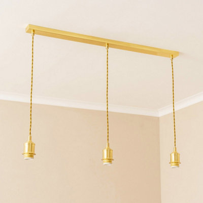ValueLights Shaw Diner Bar 3 Drop Brushed Gold Adjustable Pendant Ceiling Light