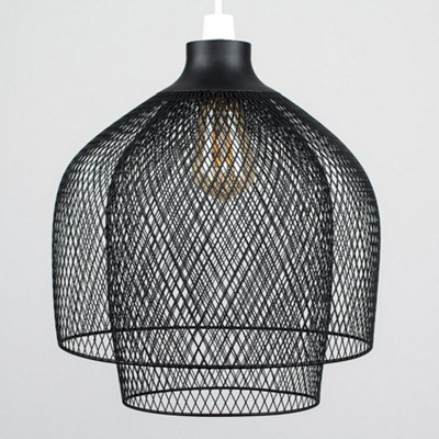 ValueLights Sigmund Retro Matt Black Mesh Design 2 Tier Ceiling Light ...