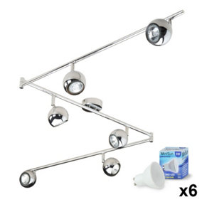 ValueLights Silver Ceiling Bar Spotlight and GU10 Spotlight LED 5W Cool White 6500K Bulbs