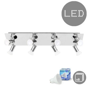ValueLights Silver Ceiling Bar Spotlight and GU10 Spotlight LED 5W Warm White 3000K Bulbs