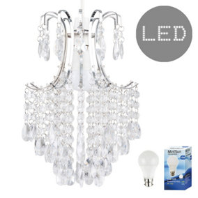 ValueLights Silver Ceiling Pendant Droplets Shade and B22 GLS LED 10W Cool White 6500K Bulb