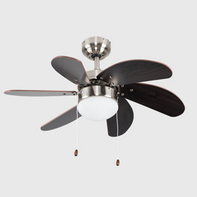 ValueLights Silver Chrome And Wood 30" Modern 6 Blade Ceiling Fan With Flush Light
