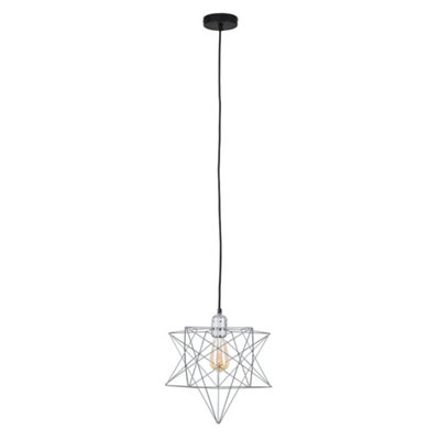 ValueLights Silver Chrome Ceiling Pendant Light Fitting With Grey Geometric Star Shade With 4w LED Filament Bulb In Warm White