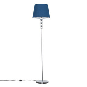 ValueLights Silver Chrome & Clear Acrylic Ball Floor Lamp With Navy Blue Tapered Shade - Includes 6w LED Bulb 3000K Warm White