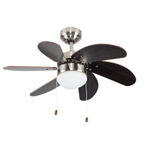 ValueLights Silver Chrome & Wood 30" Modern 6 Blade Ceiling Fan with Flush Light - Includes 4w LED Golfball Bulb 3000K Warm White